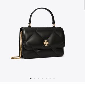 Tory Burch Black Quilted Leather Top-Handle Shoulder Bag with Gold Hardware